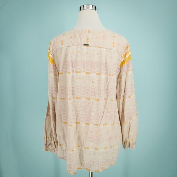 Prana Size XL Abstract Print V Neck Long Sleeve Tecel Lyocell Top Blouse Shirt - Picture 3 of 7